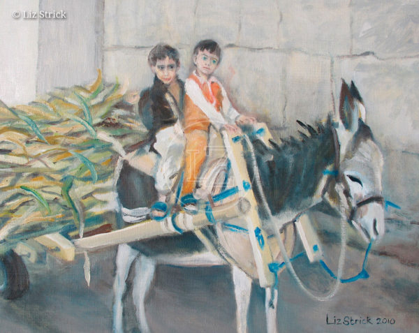 Two little boys and a mule
